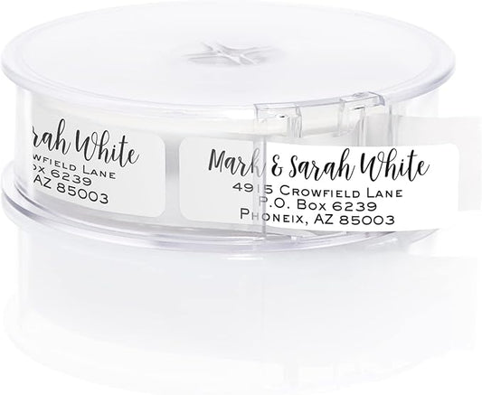 Mixed Script Font Rolled Address Labels/Roll of 500 Chic Black and White Personalized Address Labels/Designer Return Address Stickers in Elegant Plastic Dispenser