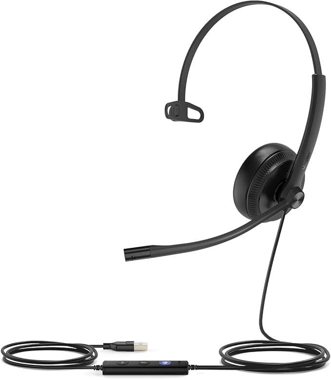 Yealink UH34 Wired Headset, Single Ear USB Headset with Noise Cancelling Mic, Teams Certified, Mono Headset for PC Laptop VoIP Phone, All Day Comfort Design, Mute Button, Busylight