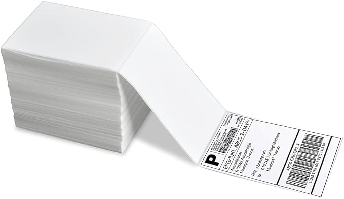 FungLam 4" x 6" Direct Thermal Shipping Labels - Pack of 500 Fanfold Labels - White Perforated, Permanent-Adhesive, Compatible Zebra & Rollo Thermal Label Printer