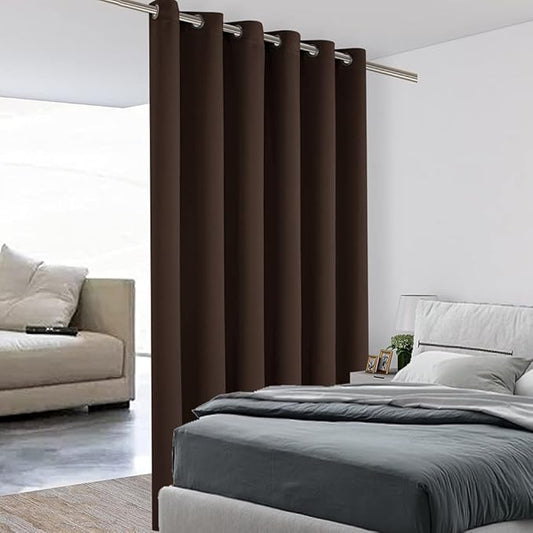 BONZER Room Divider Curtain Screen Partitions Total Privacy Wall Grommet Wide Blackout Curtains for Living Room, 96L x 70W Inch (8L x 5.8W ft), 1 Panel, Chocolate