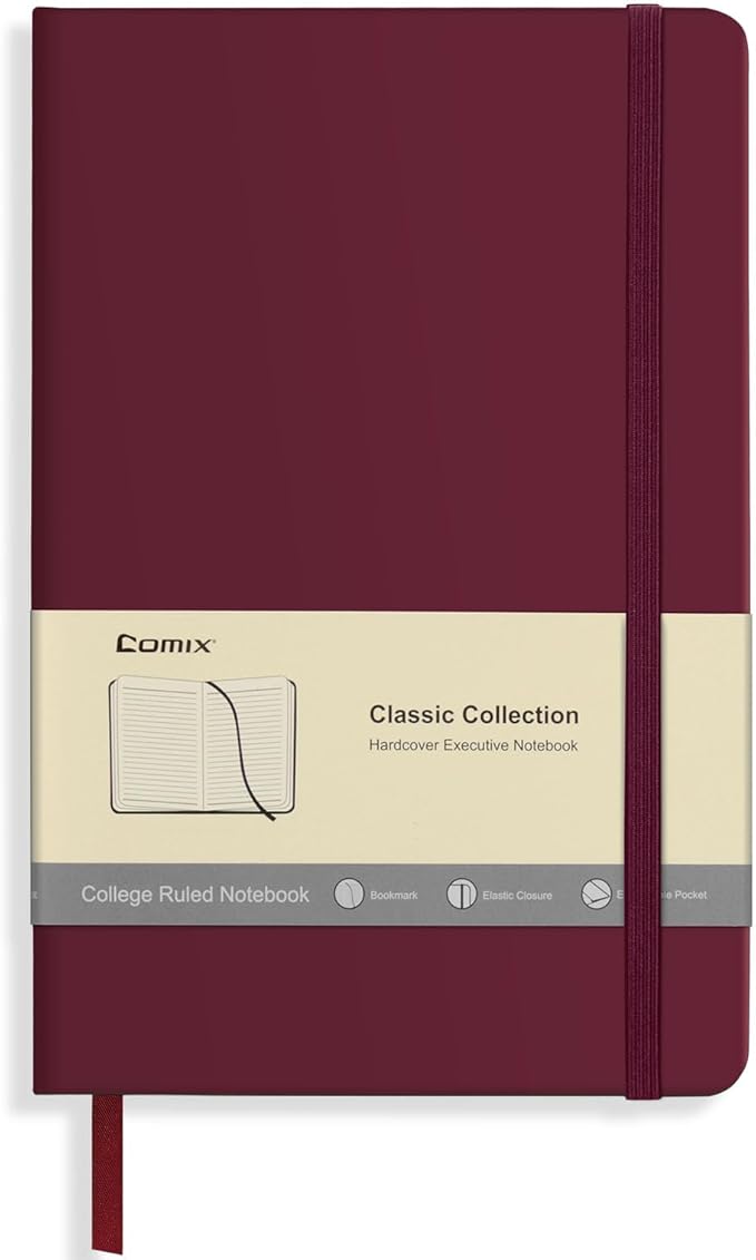 Comix Lined Journal Notebook for Women Men, Journaling Notebooks for Office School Home, Burgundy, 240 Pages, 5.5" x 8.3", College Ruled, A5, Hardcover