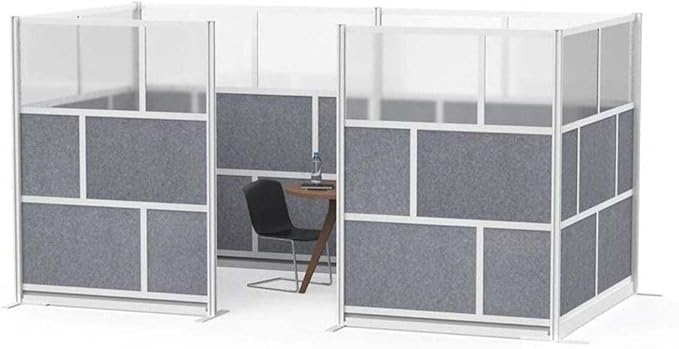 Stand Up Desk Store Expanse Modular Wall | 53'' x 48'' Wall | Expandable Partition Room Divider with Rearrangeable Frosted Acrylic & Sound Absorbent Panels (Silver Frame)