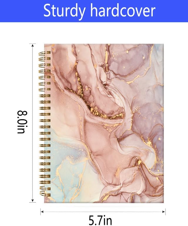 Spiral Journal Notebook,A5 Hardcover Lined Journals for Women Girl 6 x 8.3 in,120 Pages Thick Paper,Cute College Ruled Writing Notebook for Gifts Office Work School(Light Pink Marble)