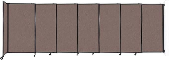 Wall-Mounted Sliding StraightWall Room Divider | Adjustable Widths | Locking Wheels | Room Separator | Up to 15'6" Wide x 5' Tall Latte Fabric Panels