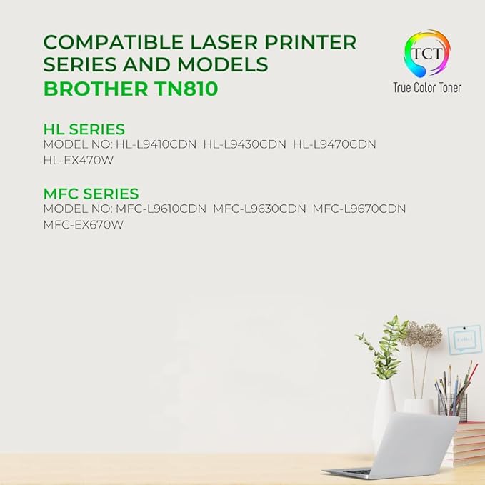 TCT TN810 Color Toner Cartridge 3 Pack - Compatible Replacement for Brother TN810 TN-810 Works with Brother HL‐L9410CDN L9430CDN MFC‐L9610CDN L9630CDN Printers (Cyan Magenta Yellow)
