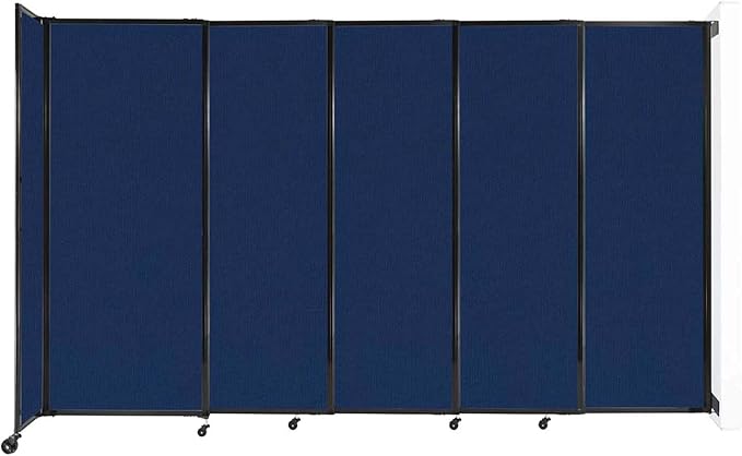Wall-Mounted Sliding StraightWall Room Divider | Adjustable Widths | Locking Wheels | Room Separator | Up to 11'3" Wide x 6'10" Tall Navy Blue Fabric Panels