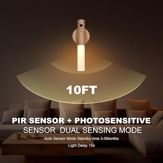 LANDGOO RGB Motion Sensor Night Light, Color Changing Atmosphere Lamp, Battery Powered Rechargeable LED Wood Wall Sconce for Home Party Lighting (RGB Ash Wood 2PCS)