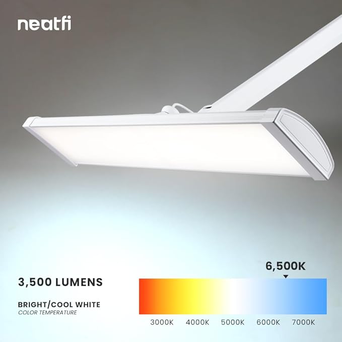 Neatfi 3,500 Lumens Ultra Task Lamp, 26 Inches Metal Lamp, Dimmable, 45W, 270 Pcs SMD LEDs, Desk Light for Home, Office (Non-CCT with Base, White)