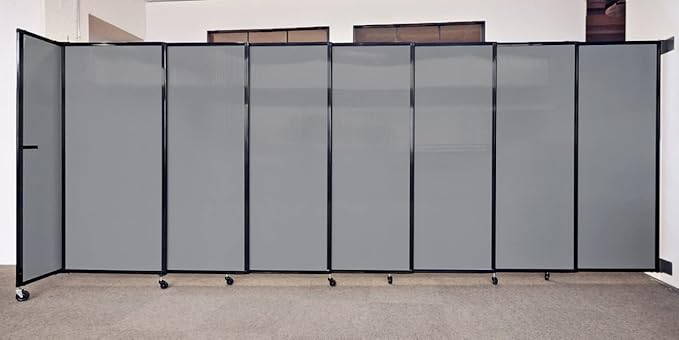 Wall-Mounted Sliding StraightWall Room Divider | Adjustable Widths | Locking Wheels | Room Separator | Up to 11'3" Wide x 5' Tall Royal Blue Fabric Panels