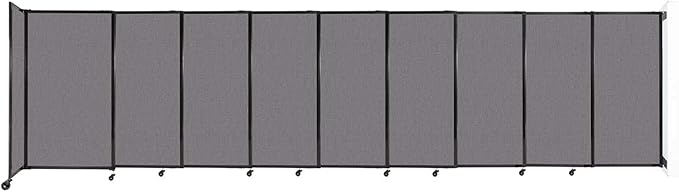 Wall-Mounted Sliding StraightWall Room Divider | Adjustable Widths | Locking Wheels | Room Separator | Up to 19'9" Wide x 5' Tall Slate Fabric Panels