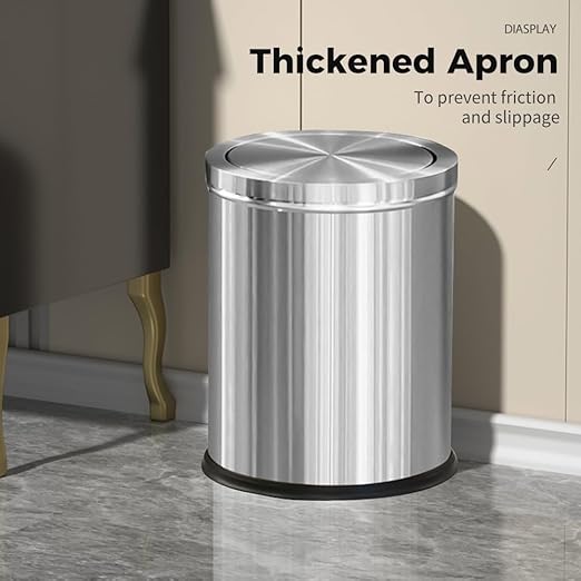 15L/4GAL Silver Stainless Steel Bathroom Garbage can, Bathroom Trash Can with Flipping Lid，Brushed Nickel Gaebage Can for Bedroom,Living Room,Office,Hotel,Shop,Restaurant (15L-Silver)