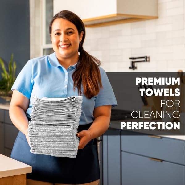 MW Pro Microfiber Cleaning Cloth | White (12 Pack) | Size 16" x 16" | All Purpose Microfiber Towels - Clean, Dust, Polish, Scrub, Absorbent