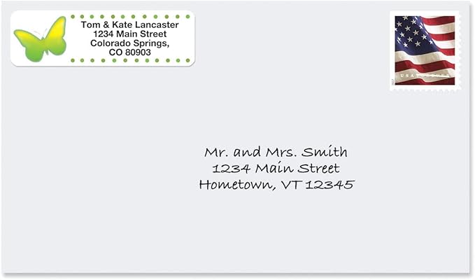 Watercolor Butterflies Rolled Personalized Return Address Mailing Labels with Dispenser, Set of 500, 5 Designs, Small ¾ x 2½ Inch Size, Custom Self-Adhesive Sticker Roll, by Colorful Images