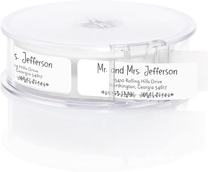 Black and White Botanical Rolled Address Labels / 500 Personalized Return Address Labels/Designer Address Stickers in Elegant Plastic Dispenser