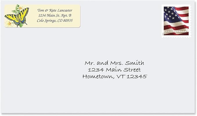 Butterflies Rolled Personalized Return Address Mailing Labels with Dispenser, Set of 500, 5 Designs, Small ¾ x 2½ Inch Size, Custom Self-Adhesive Sticker Roll, by Colorful Images