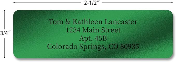 Colorful Images Green Metallic Foil Rolled Return Address Mailing Labels with Dispenser, Customize with Name & Shipping Address, 500 Self Adhesive, Easy Peel Sticker Label Roll, 3/4" x 2 1/2"