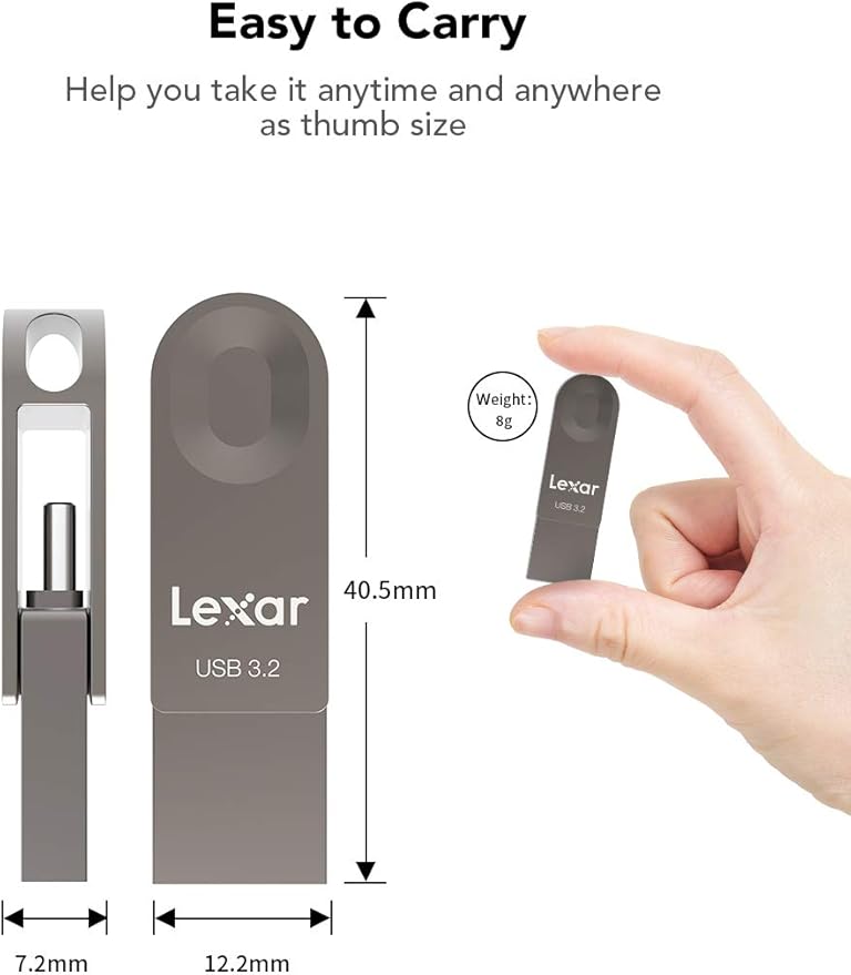 Lexar E32C 64GB Type-C USB Flash Drive, USB-A&USB-C 3.2 Gen 1 Dual Drive OTG 100MB/s Read, Thumb Drive Swivel Design Jump Drive for USB 3.0/2.0, Memory Stick for Android Smartphone, Laptop, PC