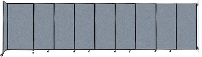 Wall-Mounted Sliding StraightWall Room Divider | Adjustable Widths | Locking Wheels | Room Separator | Up to 19'9" Wide x 5' Tall Powder Blue Fabric Panels