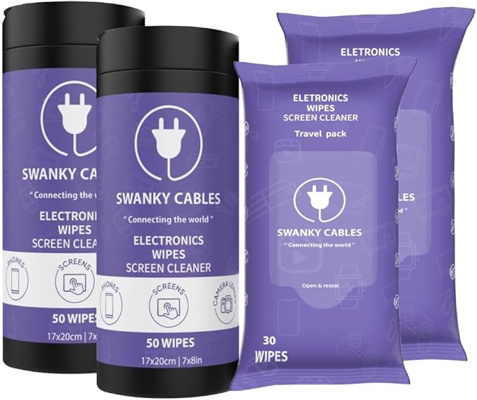 Screen Cleaner Wipes Bundle - Electronic Wipes for Screens, Computer, Phone, TV, Monitor and Lens, Tech Cleaning Supplies, Includes Microfiber Cloth - 2 Canister & 2 Soft Wipes