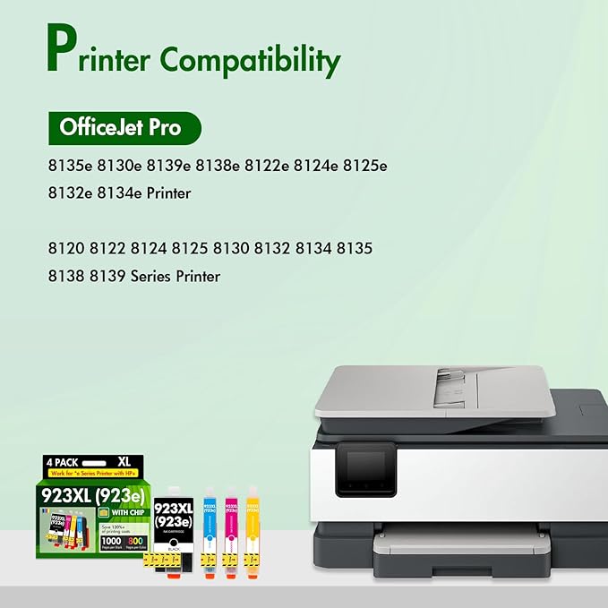 923XL 923 8130e Ink Cartridges Combo Pack with Chip: Replacement for HP Ink 923e 923 923XL for HP923 OfficeJet Pro 8130e 8135e 8139e 8138e 8122e 8120 8124e 8125e 8130 8132e 8134e Printer
