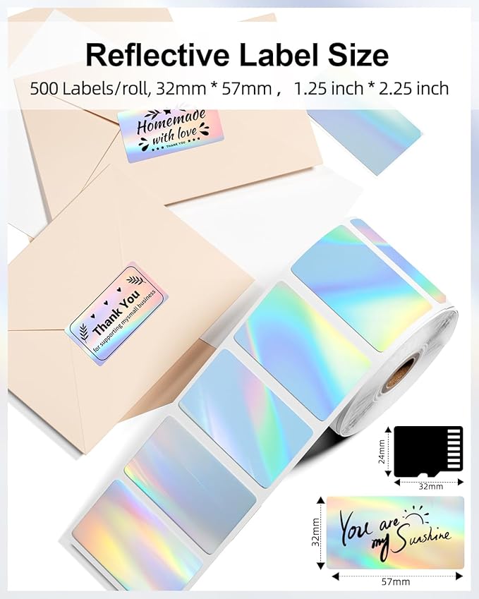 Phomemo 2.25”x1.25” Reflective Thermal Labels, Color Self-Adhesive Stickers Label, Relly Cool Thermal Printer Label for Address, Logo, Shipping, Barcodes, QR Code (500 Labels/Rolls,1 Roll