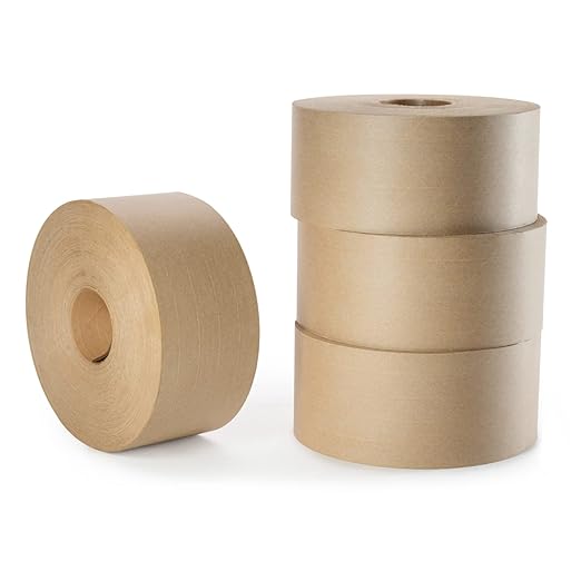 IDL Packaging 3" x 375 feet Reinforced Water-Activated Kraft Gummed Tape 70lb Thickness (Pack of 4) - Secure Paper Packing Tape for Secure Carton Sealing - Heavy-Duty for All Conditions, Brown