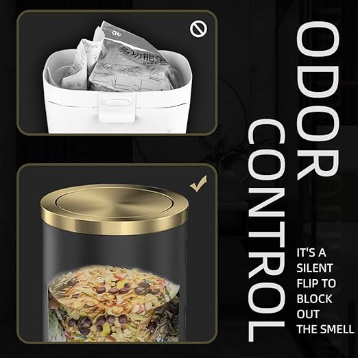 4GAL Bathroom Trash Can with Lid, Small Trash Can with Bronze lid,Black and Gold Waste Basket for Bathroom,Kitchen，Living Room,Hotel,Office (Black)