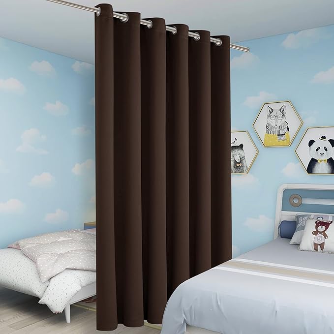 BONZER Room Divider Curtain Screen Partitions Total Privacy Wall Grommet Wide Blackout Curtains for Living Room, 96L x 70W Inch (8L x 5.8W ft), 1 Panel, Chocolate