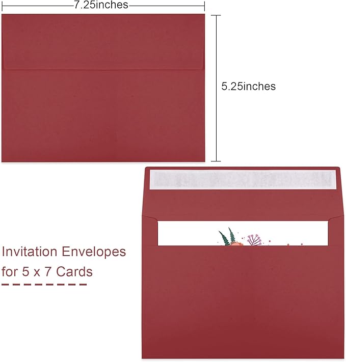 Joyberg 50 Packs Wine Red 5x7 Envelopes, Wine Red Envelopes 5x7, Wine Red Envelopes, Deep Red Color A7 Envelopes, Burgundy Envelopes 5x7, Invitations, Photos, Greeting Cards, Mailing (Wine red)