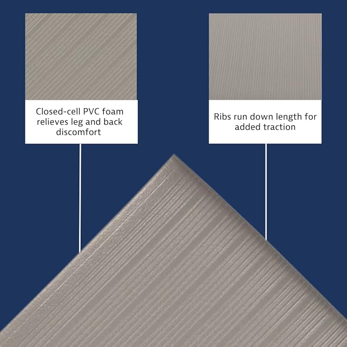 Notrax 410 Airug® 2' x 3' x 5/8" Anti Fatigue Mat, Enhanced Slip Resistance with Beveled Edges and Ribbed Surface, Ideal for Industrial and Commercial Workplaces, Gray, 410S0523GY