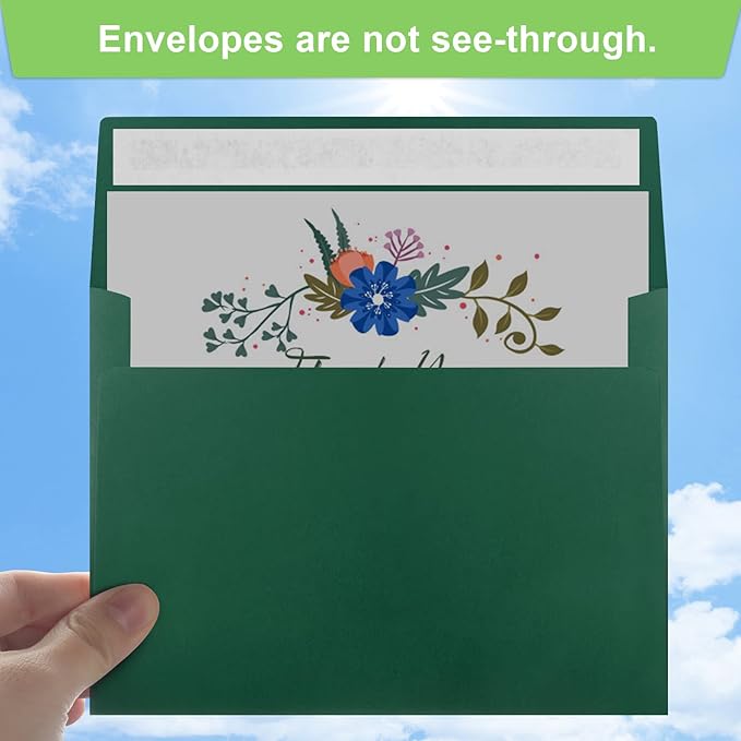 50 Pack 5x7 Envelopes - Self Seal for Invitations, Weddings, Photos & Greeting Cards (Dark Green)