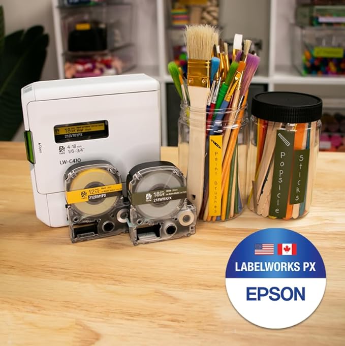 Epson LABELWORKS 224BMYPX Genuine PET (Polyester) Tape Cartridge - Black on Matte Yellow Designer Craft Label Maker Tape - 1" (24MM) Wide, 26'