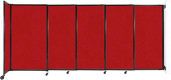 Wall-Mounted Sliding StraightWall Room Divider | Adjustable Widths | Locking Wheels | Room Separator | Up to 11'3" Wide x 5' Tall Red Fabric Panels