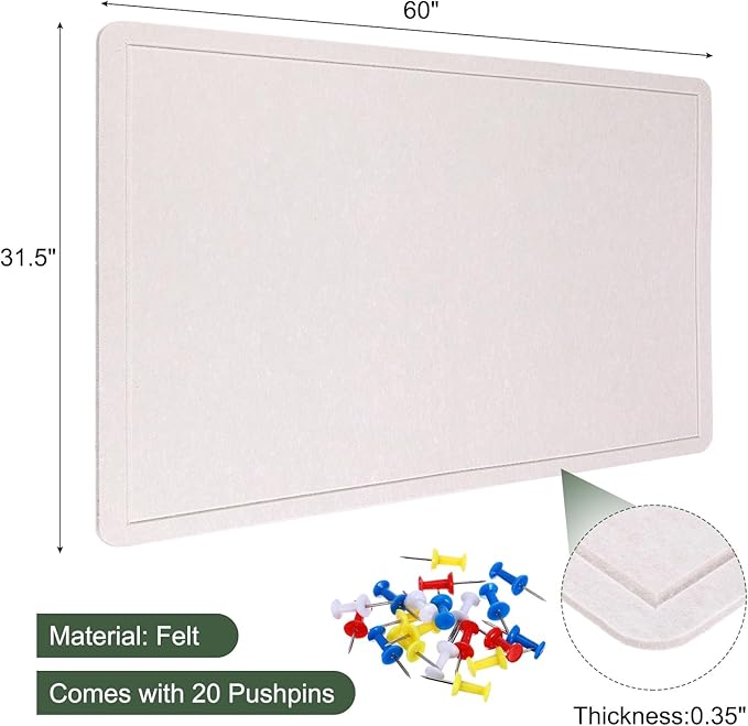YOKIVE Felt Bulletin Board, 60 x 31.5 -Inch Foldable Decorative Pin Board Self Adhesive Felt Cork Board with 20 Pushpins, Great for Wall, Photo Display, Paste Note, Schedule(Light Camel)