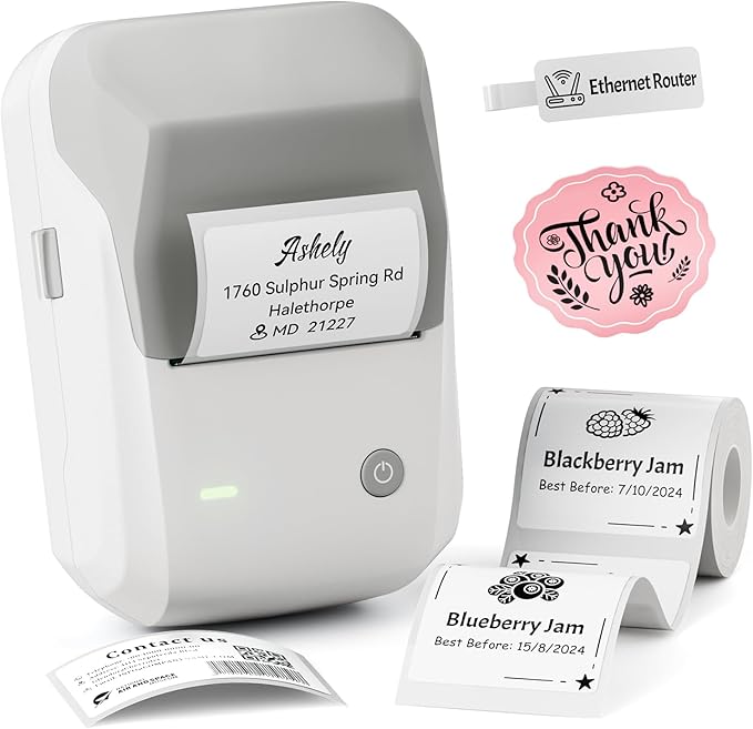 NIIMBOT B1 Bluetooth Label Maker Machine with Tape, Easy to Use, Large Waterproof Label, 2 Inch Portable Thermal Label Printer with Multiple Templates for Kitchen,Home, School, Small Business,Grey