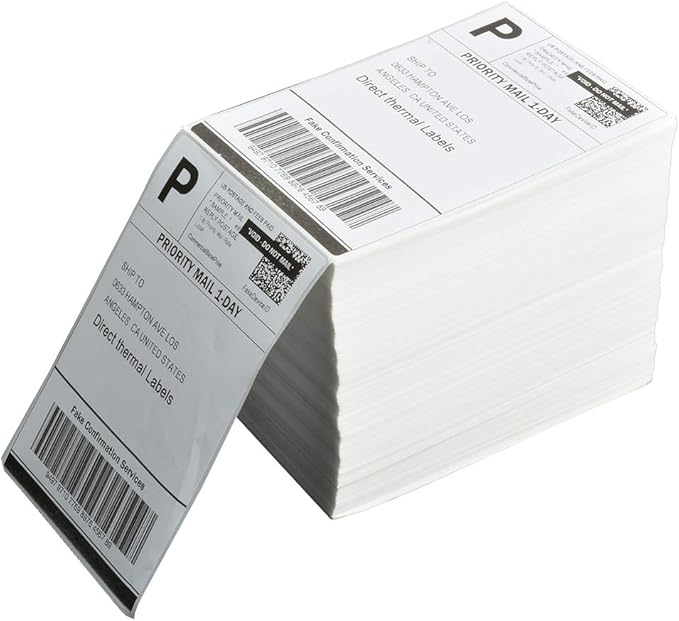 4 Stacks Fanfold 4" x 6" Direct Thermal Labels, 1000 Labels Per Stack, White Perforated Shipping Labels, Permanent-Adhesive, Compatible Zebra, Rollo Thermal Label Printer