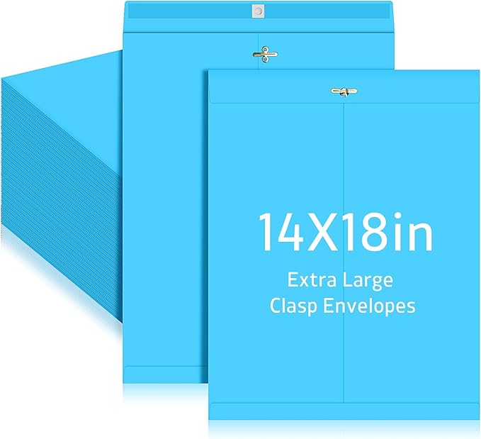 40 Pcs Extra Large Mailing Clasp Envelopes 14 x 18 Inch Jumbo Kraft Catalog Manila Envelope with Clasp Closure for Oversized Big Document Office Home Business School Storing Mailing(Blue)
