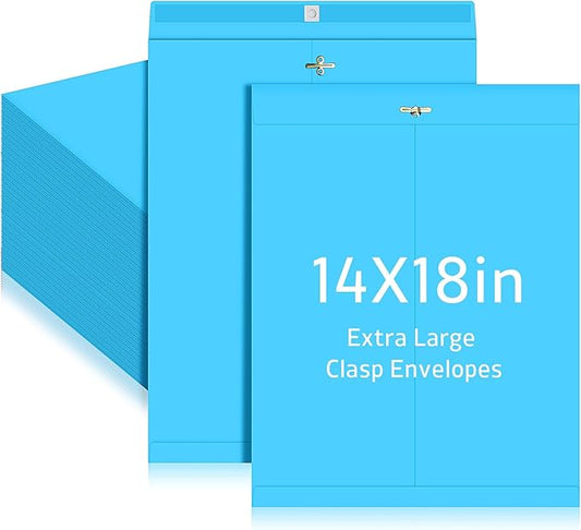 40 Pcs Extra Large Mailing Clasp Envelopes 14 x 18 Inch Jumbo Kraft Catalog Manila Envelope with Clasp Closure for Oversized Big Document Office Home Business School Storing Mailing(Blue)