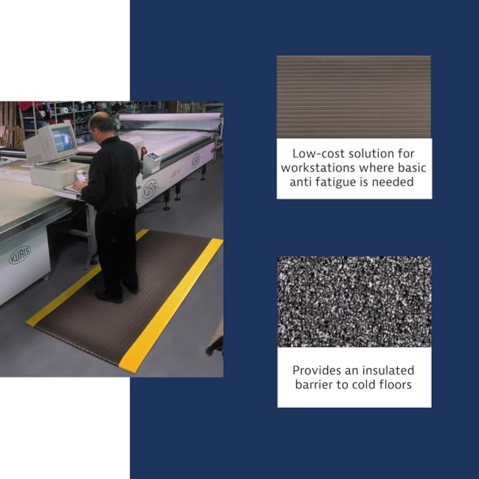 Notrax 410 Airug® 3' x 60' x 3/8" Anti Fatigue Mat, Enhanced Slip Resistance with Beveled Edges and Ribbed Surface, Ideal for Industrial and Commercial Workplaces, Black/Yellow, 410R0336BY