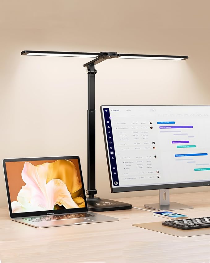 LED Desk Lamp for Office Home, Height Adjustable Architect Desk Light with USB Adapter, Stepless Dimming Table Lamp Light for Reading, Study, Workbench