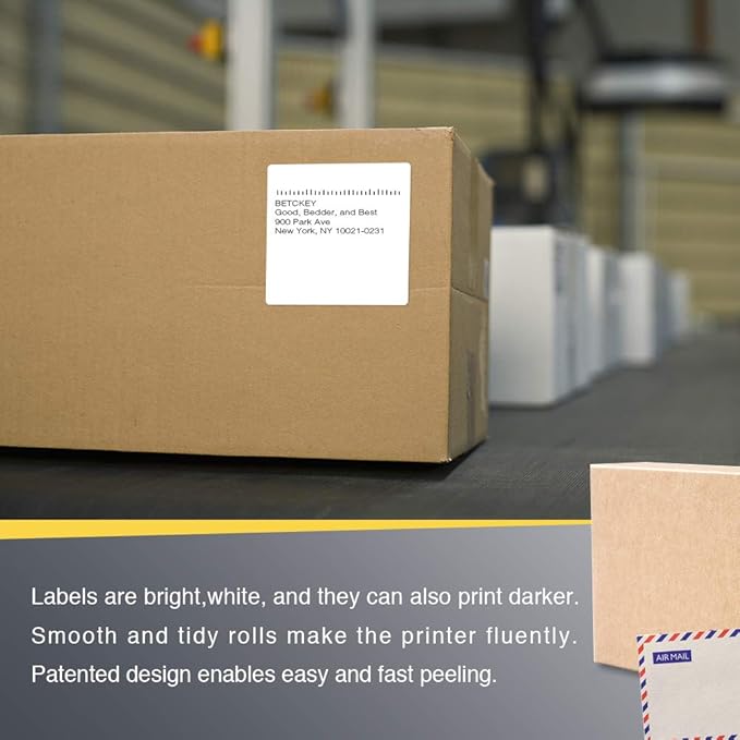 BETCKEY - 3" x 3" (76 mm x 76 mm) Multipurpose & Large Square Labels Compatible with Zebra & Rollo Label Printer,Premium Adhesive & Perforated [6 Rolls, 3000 Labels]