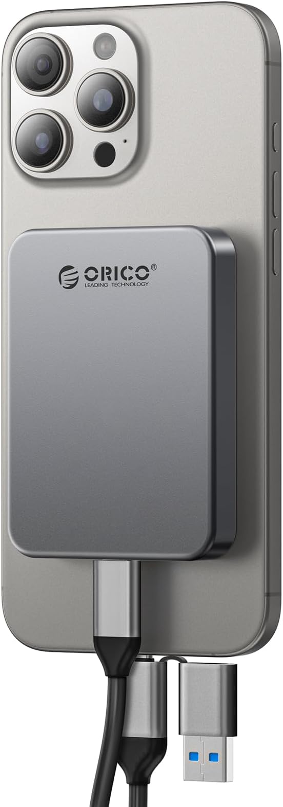 ORICO 256GB Magnetic Portable SSD, Metal Body, 4K 120 fps ProRes HDR Record and Store, Up to 460MB/s, USB C&A 2 in 1 Cable, External SSD Compatible with iPhone 16 Pro Max, Tablet, Computer - K5PLUS