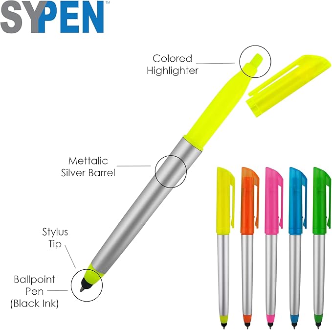 Personalized Pens with Highlighter and Stylus -250 Pack Bulk-Free Imprint - 3 In Highlighter, Ballpoint Pen, and Stylus Combo- add Custom Business Name, Logo or Gift Message- Orange