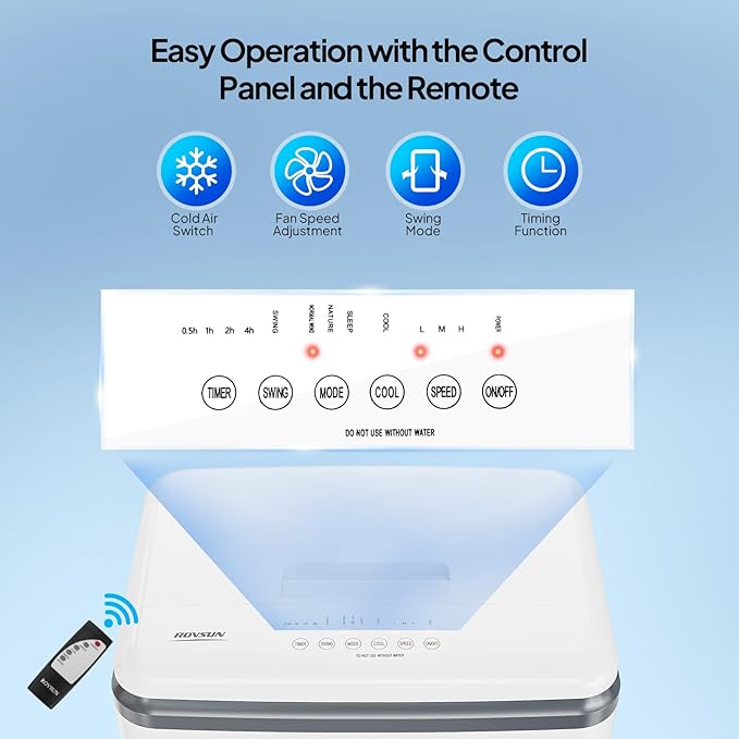 ROVSUN 1400CFM Evaporative Air Cooler, 5.2 Gal Portable Swamp Cooler with Auto Oscillating, Remote, 3 Speeds, 12H Timer & 4 Ice Packs, 3-IN-1 Humidifying Cooling Fan Indooor Patio Garage