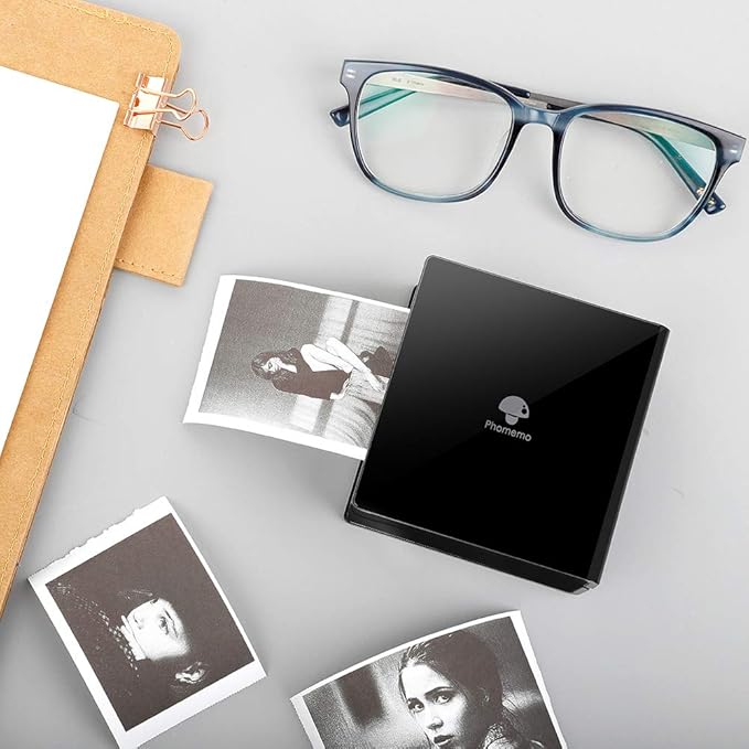 Phomemo Mini Sticker Printer- Mini Printer Sticker Maker Machine M02, Print Pods Suitable for Creative DIY, Diaries, Photos, Study Notes, Portable Thermal Inkless Label Maker for Home/Travel, Black