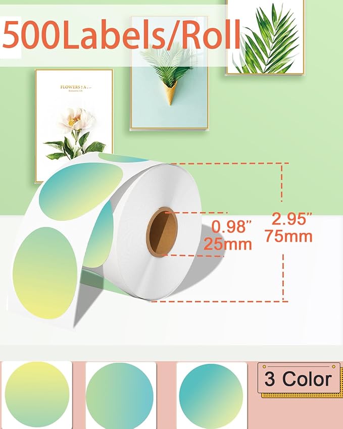 2 inch Round Thermal Labels, Thermal Printer Labels Sticker use for Barcode, Shipping, Customized, Circle Direct Thermal Stickers 500 PCS/1 Roll, Gradient Green