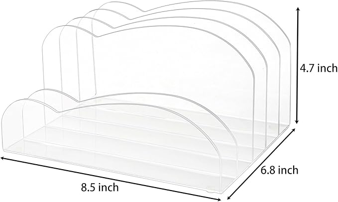 Suwimut Acrylic File Holder 5 Sections, 8.5 x 6.8 x 4.7 Inch Upright File Organizer for Desk, Clear Desktop Folder Holder Mail Letter Sorter for Home Office School Envelope Bill Filling Paper Document