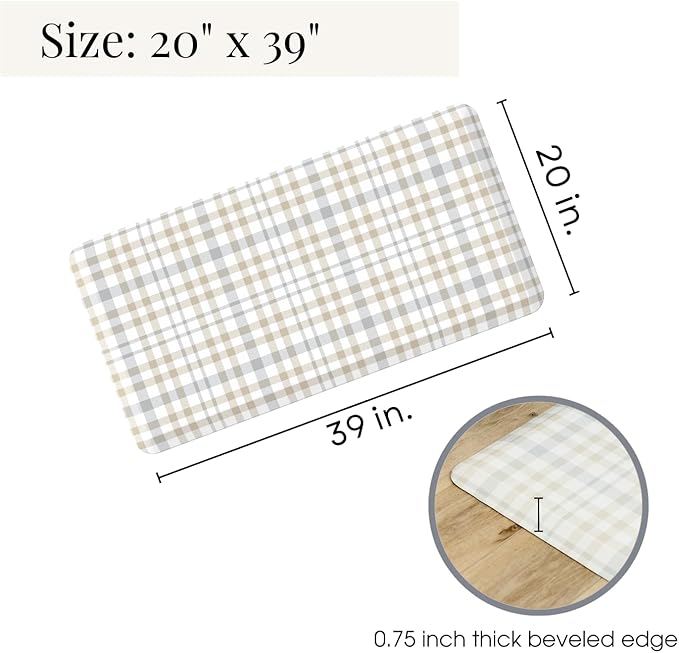 Anti Fatigue Mat by Laurel Lane Co. – Designer Anti Fatigue Mats for Kitchen Floor, Kitchen Mats for Floor, Desk Mat – Cushioned 0.75" Thick – Stain Resistant – Non-Skid Bottom – 20" x 39"