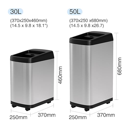 ELLO&ALLO 13 Gallon Kitchen Trash Can with Roll Up Lid, Automatic Touchless Motion Sensor Rectangular Trash Can with Wheels, Brushed Stainless Steel Finish