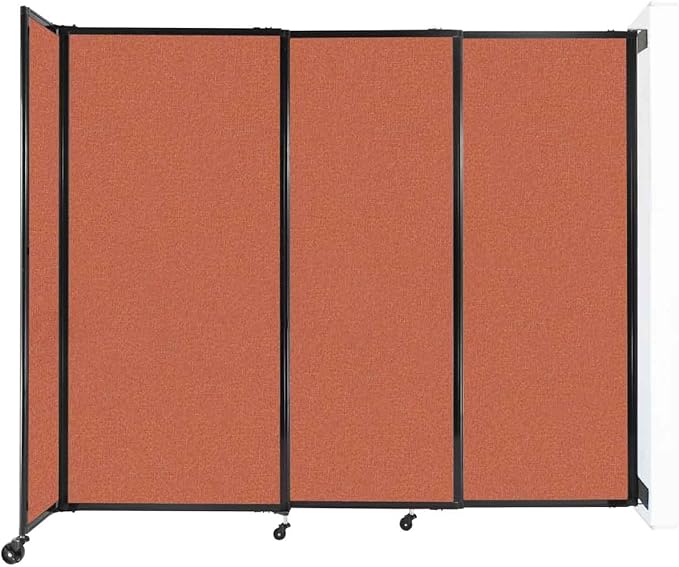 Wall-Mounted Sliding StraightWall Room Divider | Adjustable Widths | Locking Wheels | Room Separator | Up to 7'2" Wide x 6' Tall Papaya Fabric Panels
